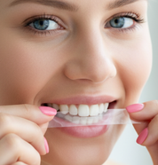 Teeth whitening strips designed for daily use, helping maintain a naturally brighter, healthy-looking smile. Lucent.