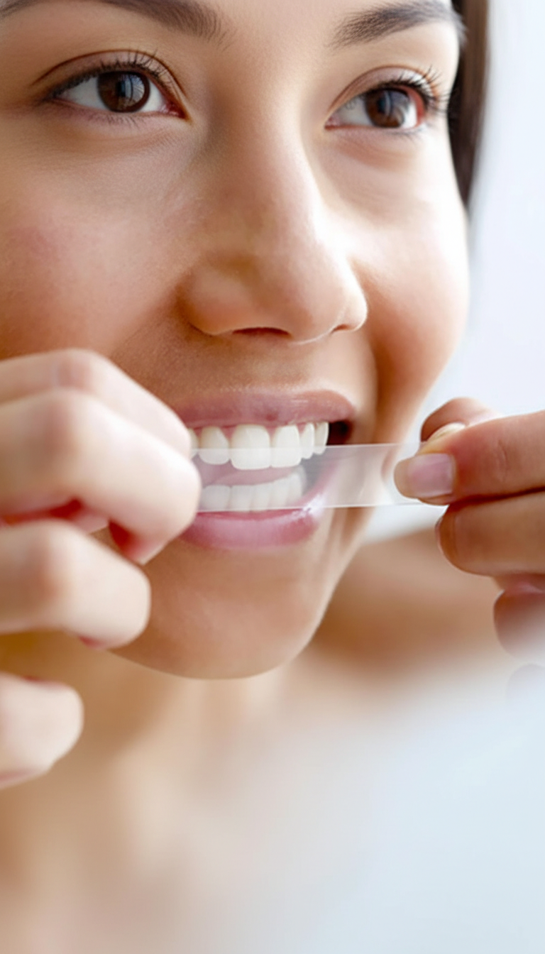 Teeth whitening strips designed for daily use, helping maintain a naturally brighter, healthy-looking smile. 14 pairs. Lucent.